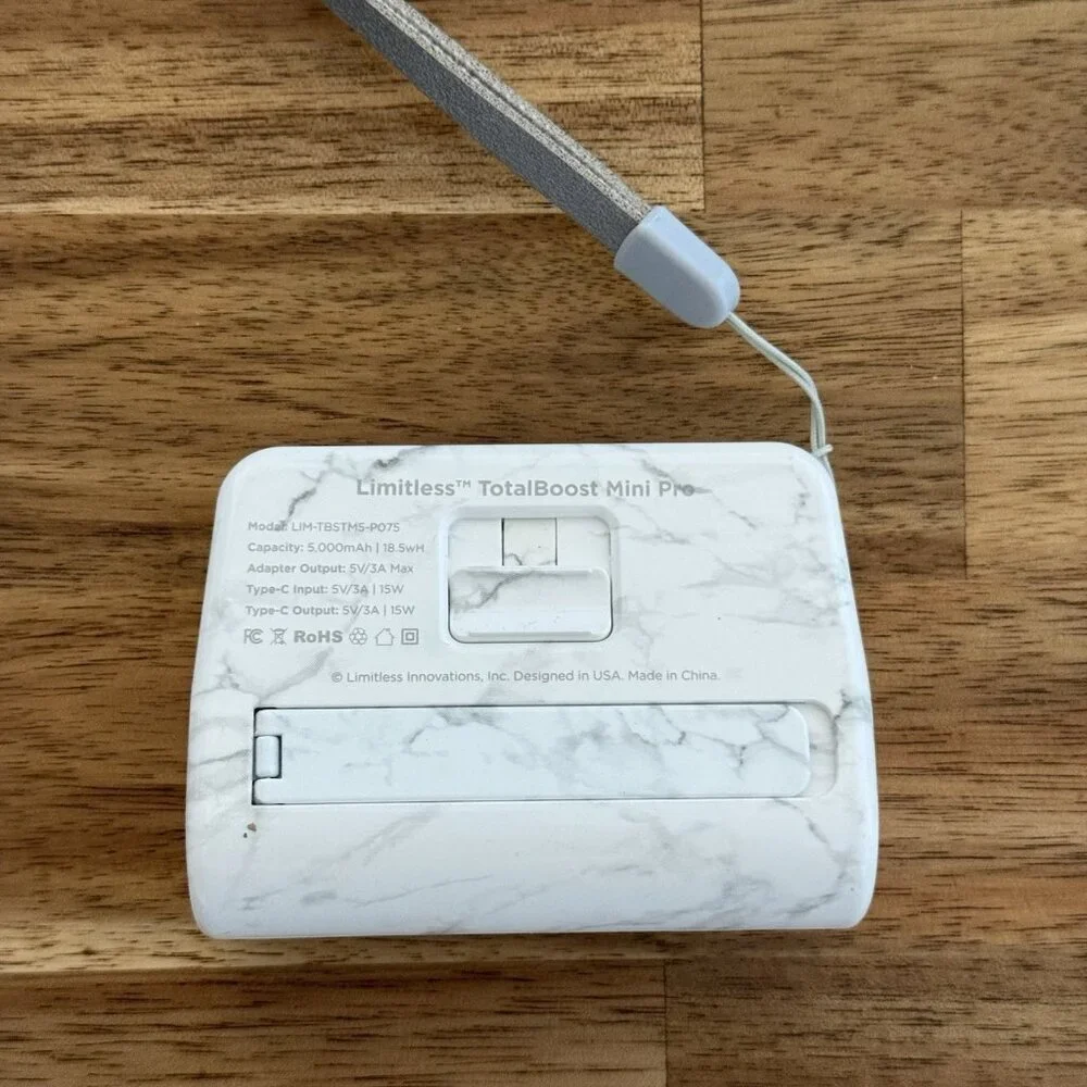 Limitless TotalBoost Mini Pro 5,000 mAh Portable Power Bank Travel Marble Look